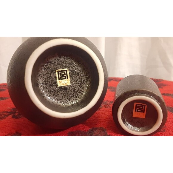 Sake Set for One, Black with White, Salt Glaze (Orangepeel Texture) MCI Japan - Picture 5 of 7